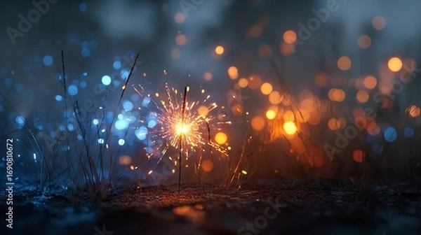 Fototapeta Sparklers and Night Lights: A Festive Bokeh Background
