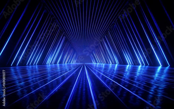 Fototapeta Blue laser light effect creating a futuristic tunnel scene