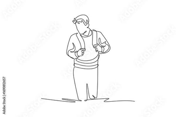 Fototapeta Traveler Valley Mountain concept. Single line draw design. Vector graphic illustration