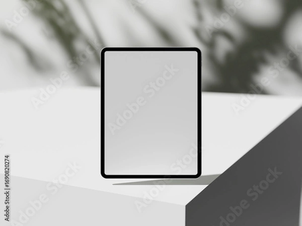 Fototapeta Tablet screen mockup with shadow on bright white abstract background