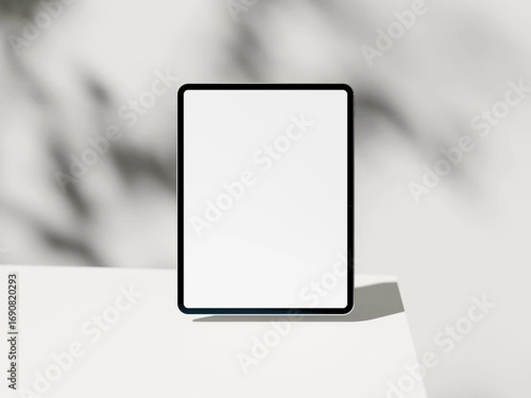 Fototapeta Bright tablet screen mockup with shadow on white smooth background