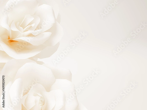 Fototapeta Close-up of white rose petals, soft and delicate, on a neutral, soft-toned background.