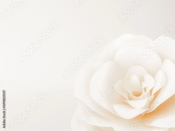 Fototapeta Elegant white rose petals with a touch of soft orange center on a gentle, light background.