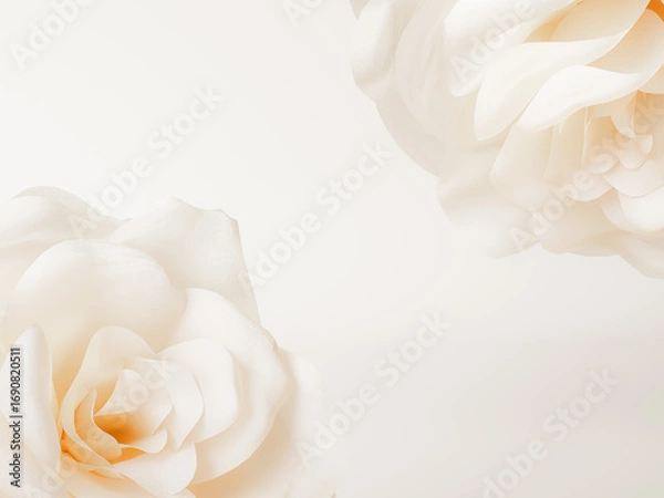 Fototapeta A pair of white roses with smooth, soft petals, presented on a clean beige background.