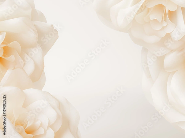 Fototapeta Soft white rose petals arranged delicately on a smooth, pastel-colored background, offering a serene look.