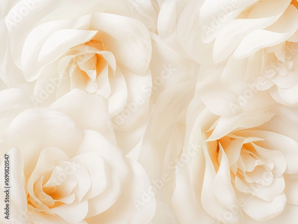Fototapeta A pair of white roses with subtle orange centers, showcasing pure elegance and simplicity.