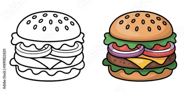 Obraz burger coloring page vector illustration	