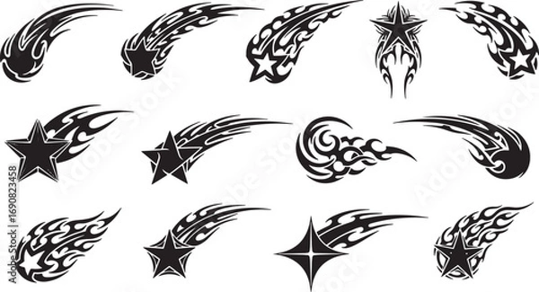 Fototapeta Collection of Vector Illustrations Dynamic Shooting Star and Flame Designs for Creative Projects