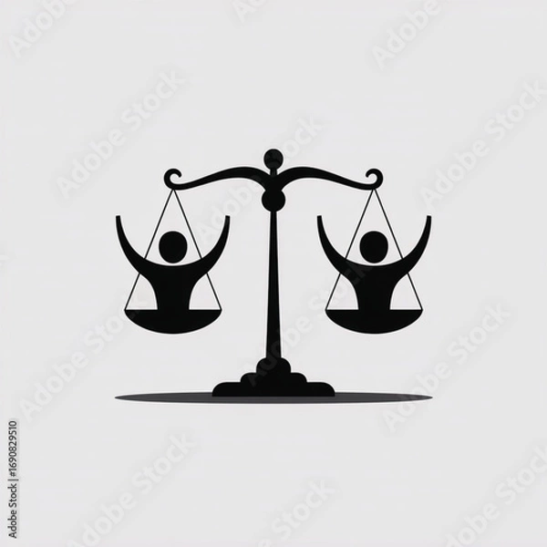 Fototapeta Symbol of Equality: A visually striking illustration of the scales of justice, symbolizing fairness and balance, featuring abstract human figures perfectly aligned.
