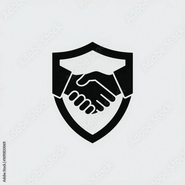Fototapeta Agreement Shield: A symbolic image representing trust and collaboration, featuring a handshake within a protective shield, conveying security and reliability.