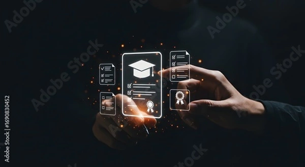 Fototapeta Digital Education Certification Smartphone Interface with Learning Icons