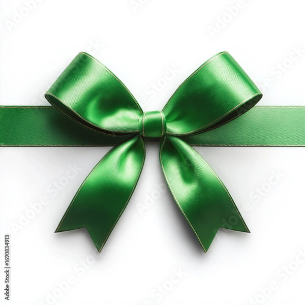 Fototapeta A shiny green bow on a white background symbolizing festivity and celebration.
