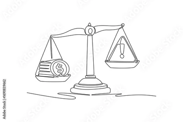 Fototapeta  Risk management concept. Single line draw design. Vector graphic illustration