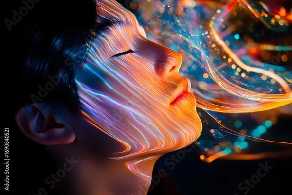 Obraz Ethereal Light Trails and Dreamy Expressions in Dark Background