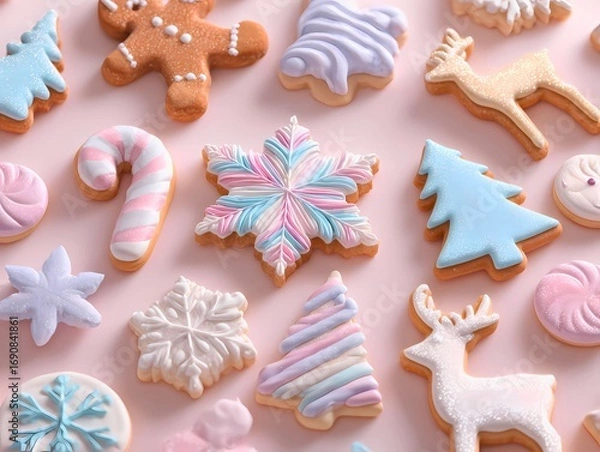 Obraz Variety of Iced Gingerbread and Winter Themed Cookies