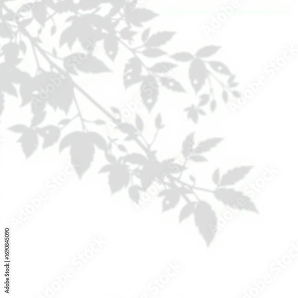 Fototapeta shadow overlay effect. Gray shadow of leaves isolated on white background. Plant foliage leaf shadow light effect. Mockup Blurred tree branch shadow. Ideal for summer spring design elements PNG