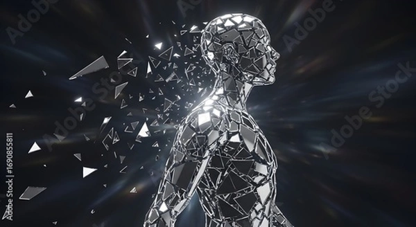 Obraz Abstract shattered human form dissolving into light and fragments, symbolizing transformation