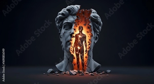 Obraz Emerging from ruins a radiant human form glows with inner light and power