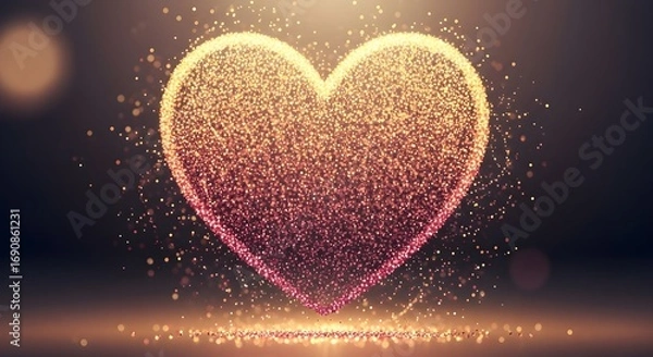 Obraz Sparkling heart of light and magic, glowing with warm bokeh and celebratory particles