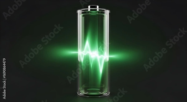 Obraz Vibrant green energy pulses through a clear battery, symbolizing power and innovation.