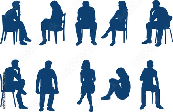 Fototapeta Sitting people silhouette set black vector collection of human figures