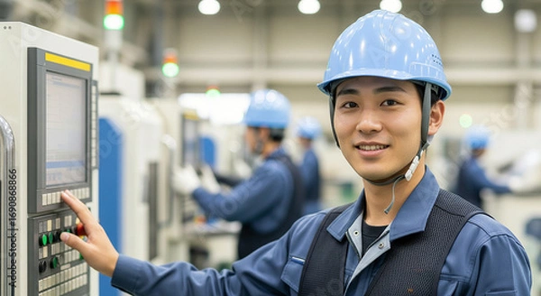 Fototapeta 笑顔の男性作業員（工場・製造業・制御室などの求人広告用）
