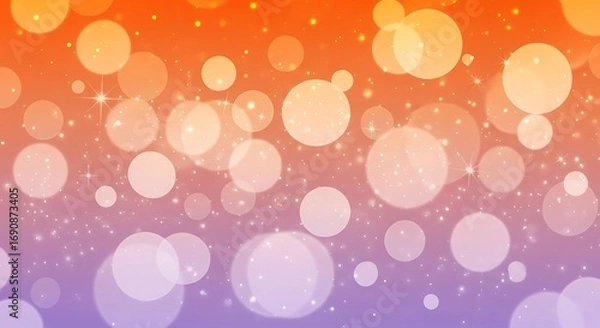 Fototapeta Abstract festive background with bokeh effect and sparkling particles in orange and purple gradient