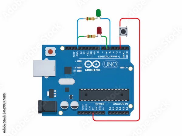 Obraz Arduino button LED control circuit