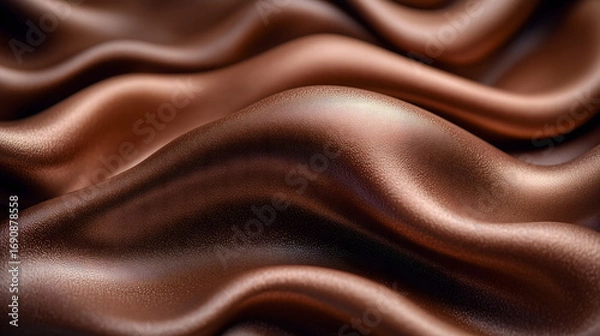 Fototapeta Luxurious brown fabric shimmers with soft folds, creating an elegant texture of depth and sophistication.
