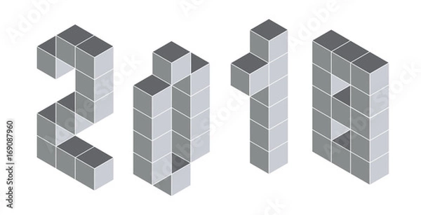 Fototapeta 2018 digits from isometric cubes