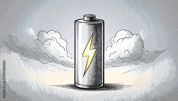 Fototapeta Battery drawing with clouds