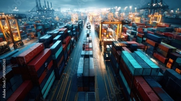 Fototapeta a large group of containers sitting on top of a train track