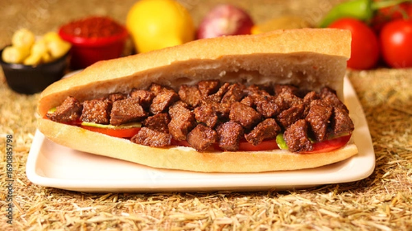 Obraz Delicious fresh lamb liver sandwich