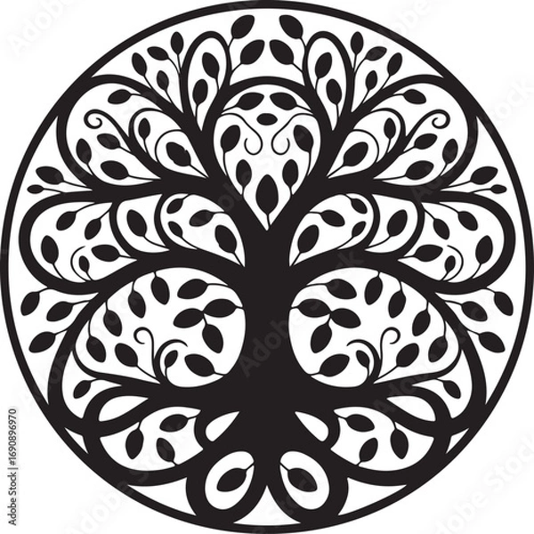 Obraz Intricate Tree of Life Silhouette Vector Illustration Symbolizing Growth, Connection, and Harmony in Nature