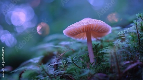 Fototapeta a mushroom is growing on a mossy surface
