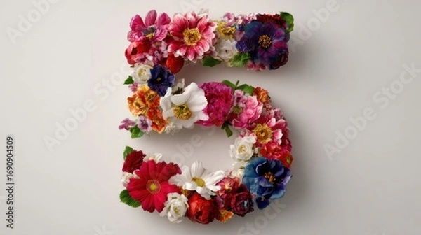 Fototapeta a number made of flowers on a white surface