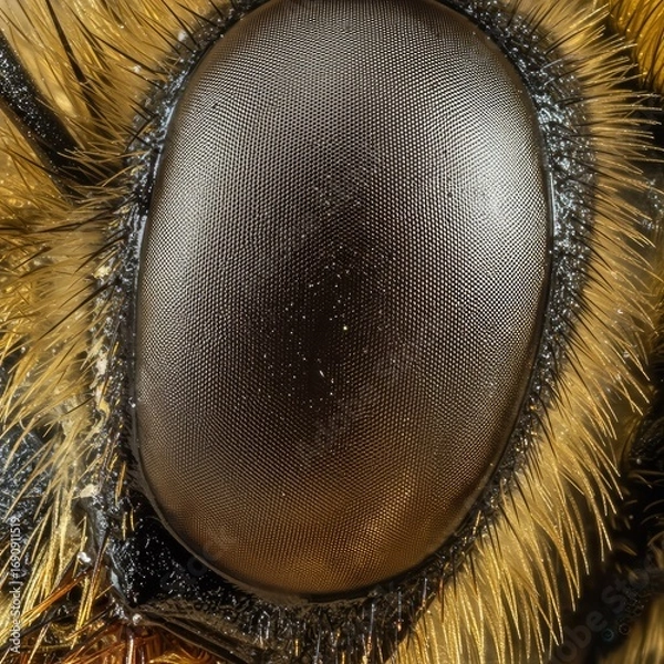 Fototapeta Detailed Close Up of a Bee Eye Showing Intricate Facets and Golden Brown Hairs  Illuminated with Macro Photography Highlighting the Textural Details