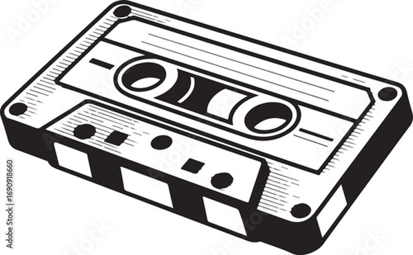 Obraz Audio Cassette Tape Illustration: A Detailed Vector Graphic of Analog Sound Recording Media