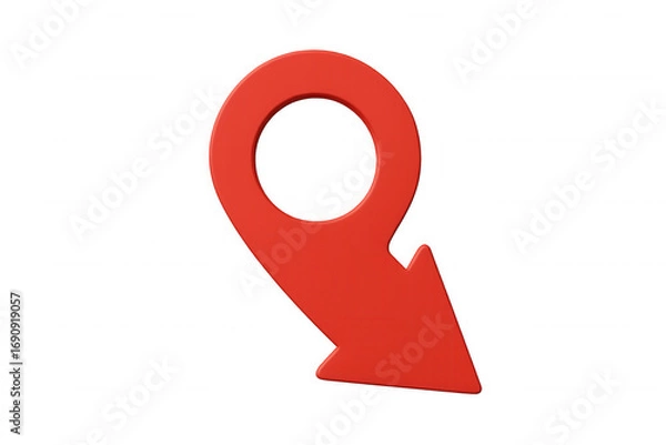 Fototapeta 3d rendering of a red location pin arrow pointing downwards, isolated on a transparent background, ideal for maps and navigation