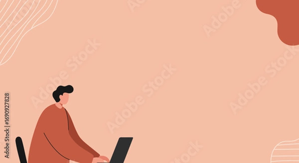 Fototapeta Illustration of a focused person working on a laptop. Perfect for business, education, or remote work concepts, highlighting productivity and modern lifestyle.