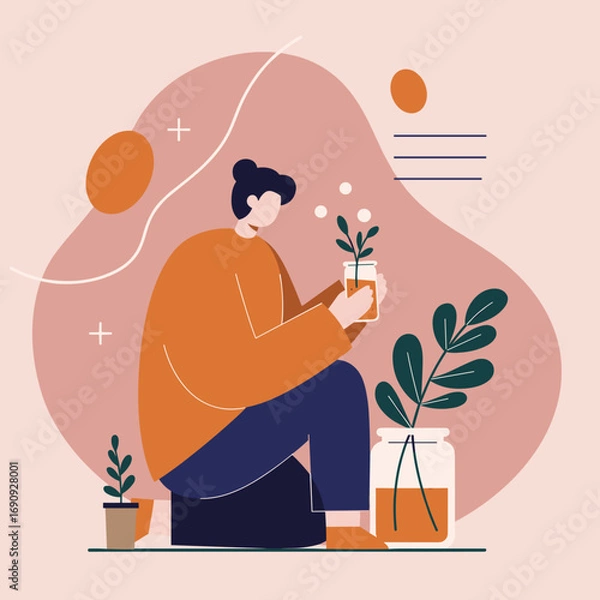 Fototapeta Person propagating plants at home, a serene hobby promoting sustainable living and connection with nature. Ideal for lifestyle and eco-friendly themes.