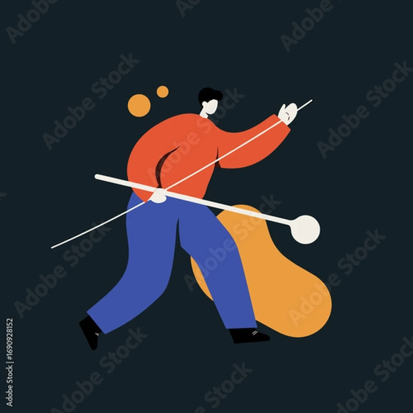 Fototapeta Dynamic flat design of a man with tools, symbolizing navigation, strategy, and progress. Ideal for business, technology, or planning concepts.