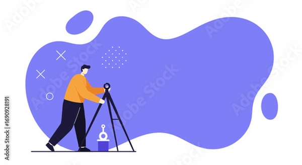 Fototapeta Professional surveyor or engineer using a modern surveying instrument on a tripod, ideal for construction, civil engineering, or land development concepts.