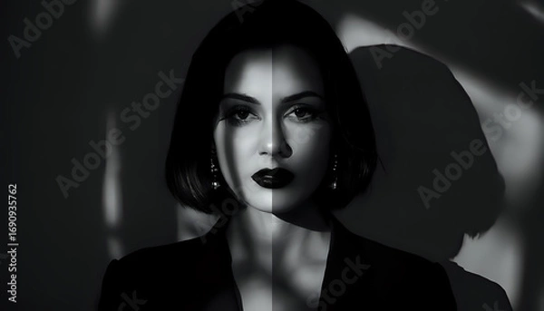 Obraz Random photo effects: elegance in the shadows, poise in black. Informal art.