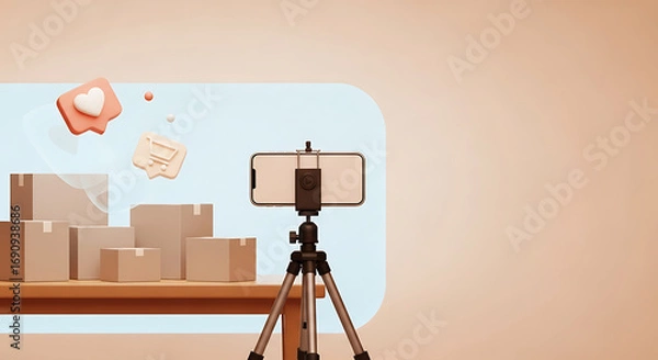 Fototapeta Creating engaging social media content for an online store using a smartphone on a tripod