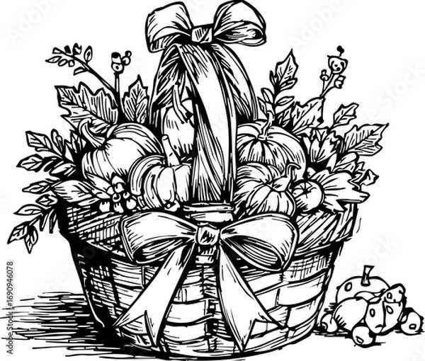 Obraz Harvesting autumn a bountiful basket of fruits and vegetables home garden cozy atmosphere artistic view seasonal delight