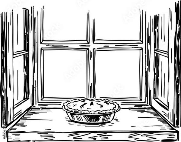 Fototapeta Delicious apple pie cozy kitchen window food photography warm home eye-level view comfort and tradition