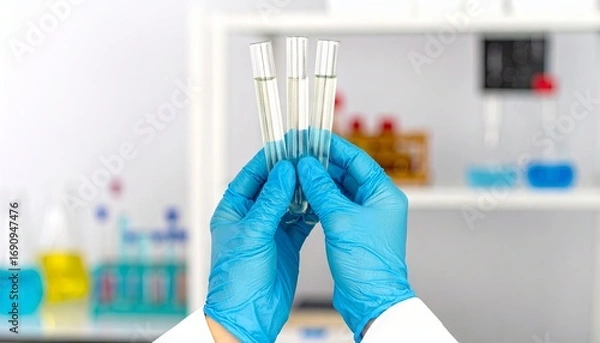 Fototapeta Conducting chemistry experiments with test tubes in a laboratory setting bright environment close-up view