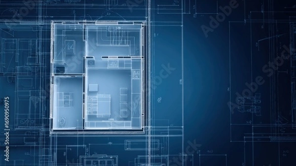 Fototapeta Blueprint of Modern Apartment Layout with Room Labels and Dimensions