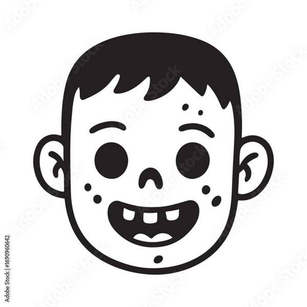 Obraz The face of a smiling zombie character with large black eyes